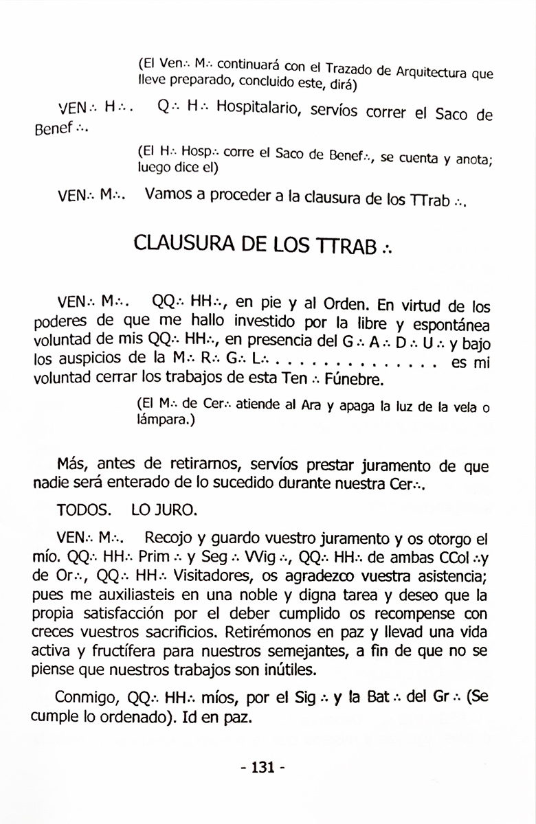 Liturgia de los Grados: Aprendiz, Compañero y Maestro