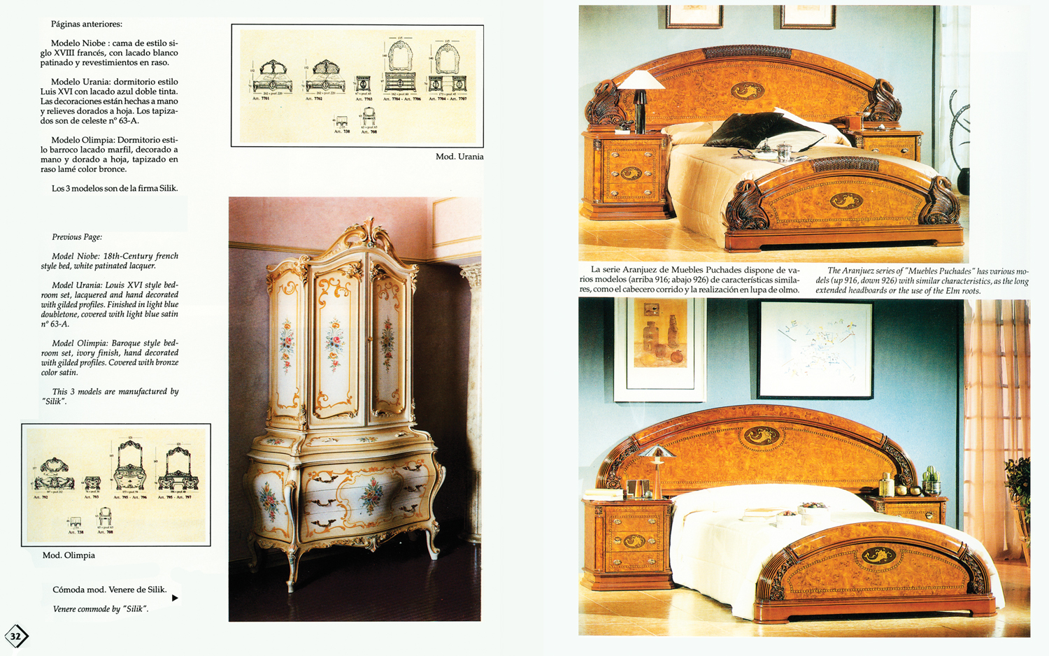 Dormitorio de matrimonio fabricado en madera y acabado lacado compuesto por  cabecero, mesitas y estanterías Ref