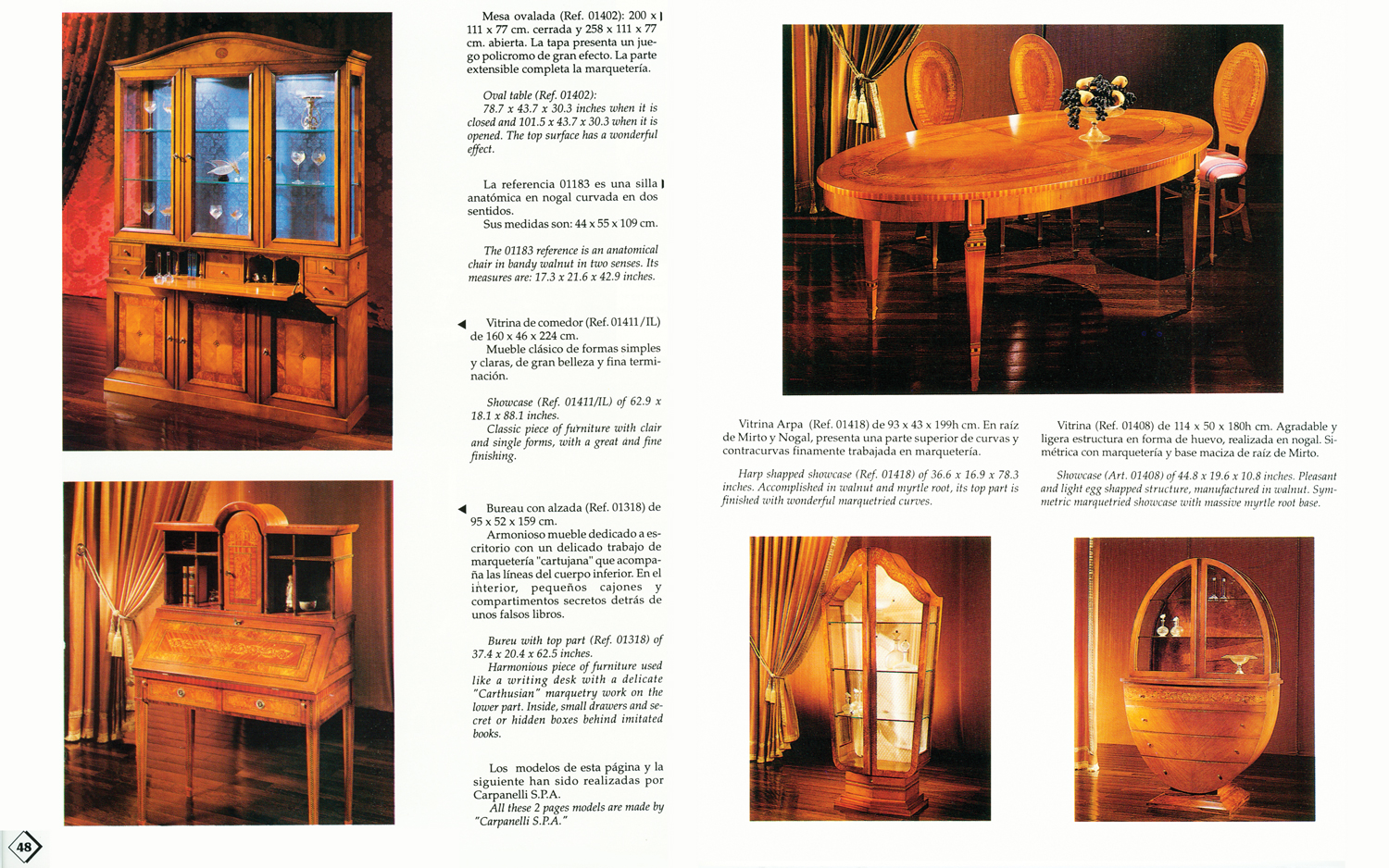 Estantería librería de 5 puertas y 5 cajones fabricada en madera de Cerezo  macizo al estilo Louis Philippe